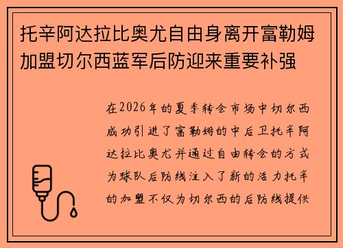 托辛阿达拉比奥尤自由身离开富勒姆加盟切尔西蓝军后防迎来重要补强